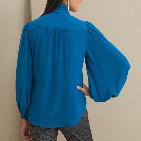 Chico’s Long-Sleeve Crepe Tie-Neck Blouse NEW! - Picture 3 of 12